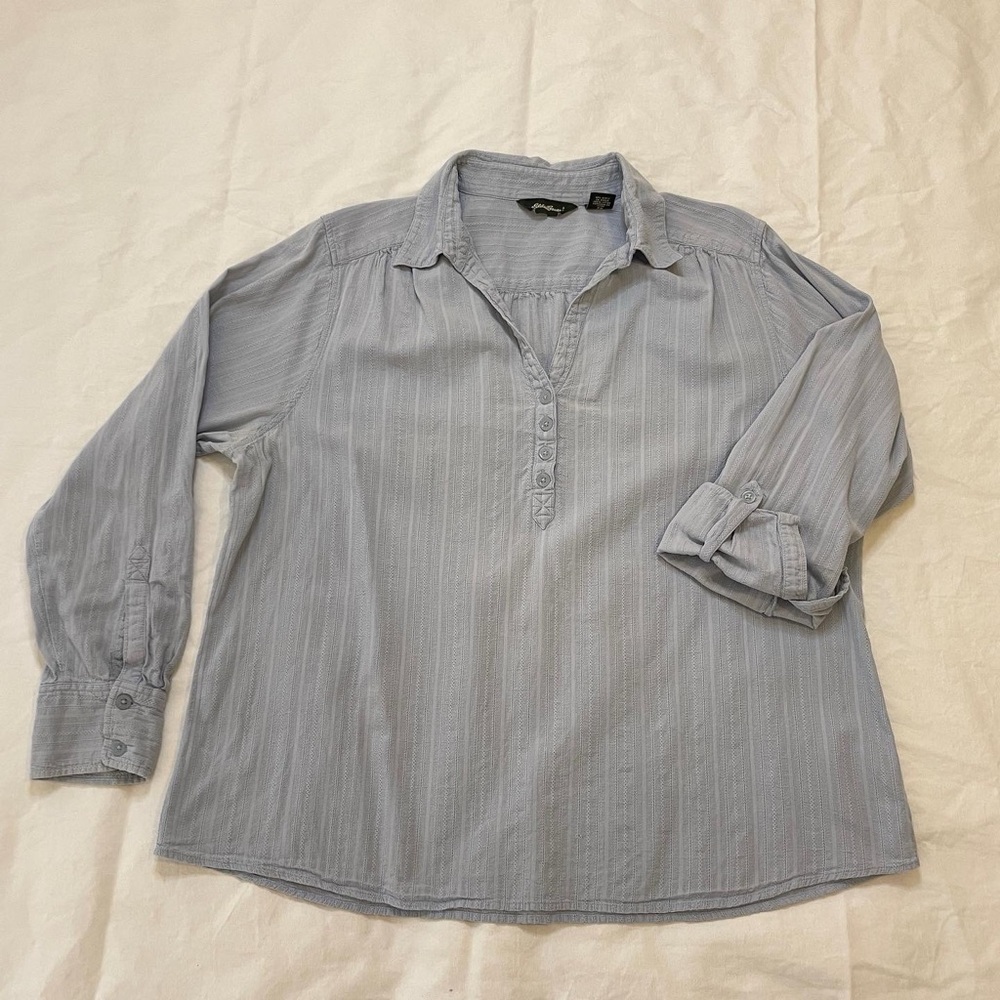 Almost Vintage Eddie Bauer Dusty Blue Eyelet Blouse